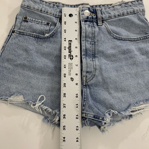 Zara Denim Shorts Button Fly Women 6 Light Blue Acid Wash Distressed Frayed Boho - Picture 6 of 9